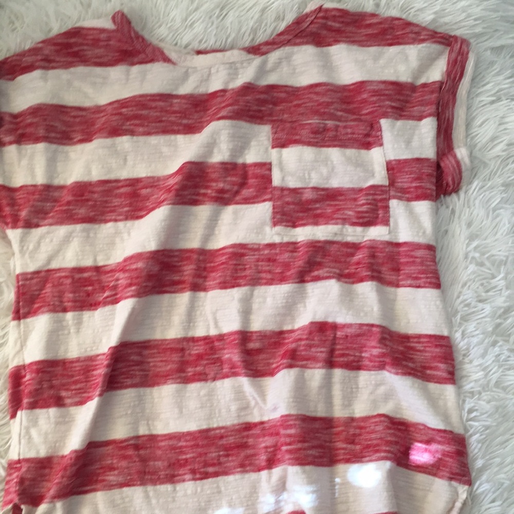 women's red and white striped t-shirt